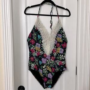 See angel one piece floral crochet swimsuit size L